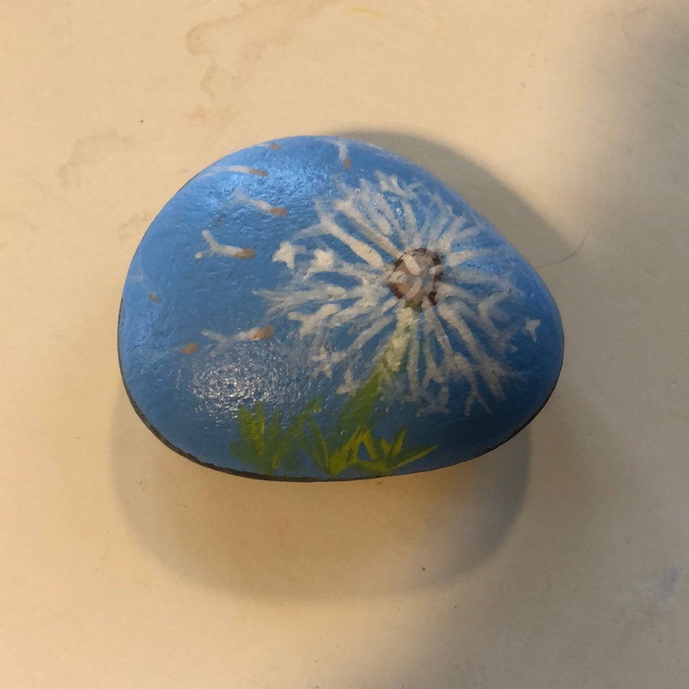 Hand painted dandelion garden art rock